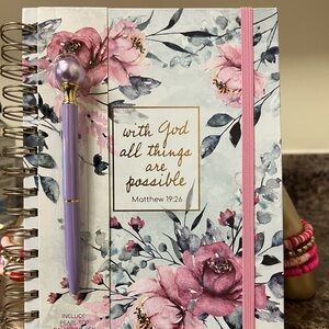 Floral Scripture Spiral Notebook with Pen. Brand New.